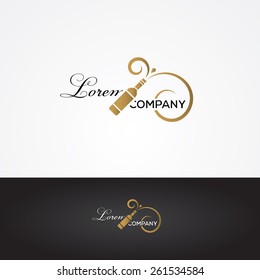 Vector graphic silver and gold winery sign with wine bottle symbol and sample text