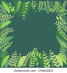 Vector graphic in simple flat style with copy space for text - background with green plants and background - greeting for greeting cards, placard, banner and poster.