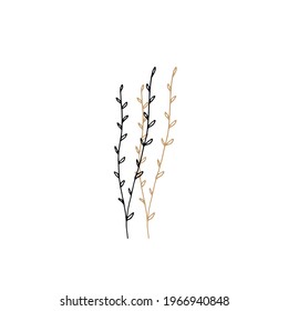 Vector graphic, simple hand drawn floral icon. Branch with leaves. Simple elegant illustration, isolated object. For branding and business identity, social media clipart.
