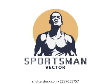 Vector graphic simple portrait of a proud African American sportsman. White isolated background. Logo, sticker or icon.