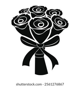 Vector graphic of a simple rose bouquet tied with ribbon