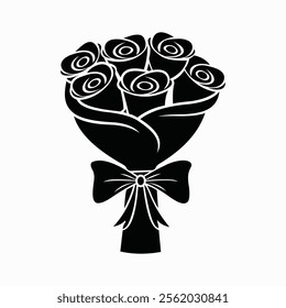 Vector graphic of a simple rose bouquet tied with ribbon