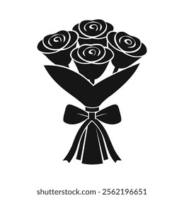 Vector graphic of a simple rose bouquet tied with ribbon