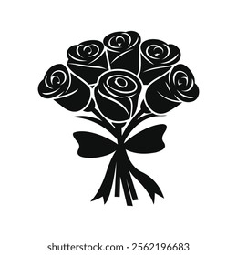 Vector graphic of a simple rose bouquet tied with ribbon