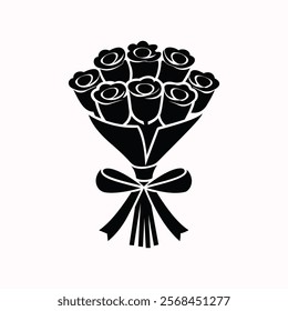  Vector graphic of a simple rose bouquet tied with ribbon