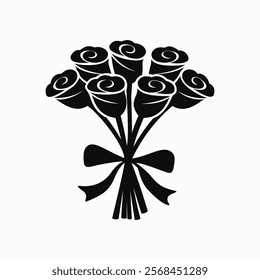 Vector graphic of a simple rose bouquet tied with ribbon