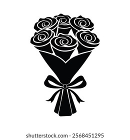 Vector graphic of a simple rose bouquet tied with ribbon