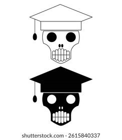 vector graphic skull head icon with line art style and bold style on white background