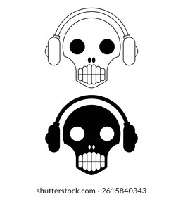 vector graphic skull head icon with line art style and bold style on white background