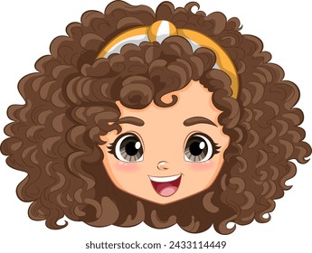 Vector graphic of a smiling girl with curly hair