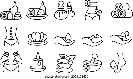 vector graphic ,Spa massage icons outline set vector design
