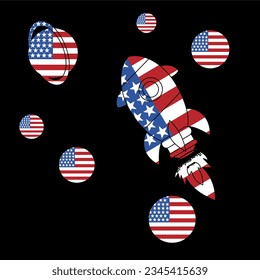 Vector graphic of space rocket set with usa flag theme. This vector is perfect for sticker,decoration,wallpaper,poster,decoration,art,education,background and mascot etc.