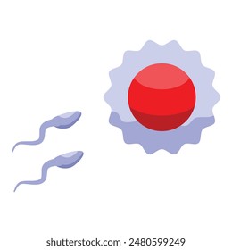 Vector graphic of sperm approaching a red human ovum, illustrating the concept of fertilization