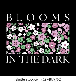 vector graphic with spring flowers and wording, daisies, abstract art, 70s design