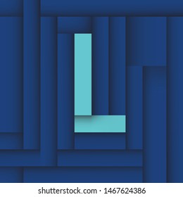 Vector graphic square alphabet symbol with striped letter L