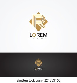 Vector graphic square alphabet symbol with striped letter / Letter R