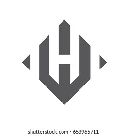 Vector graphic square alphabet symbol with striped letter / Letter H