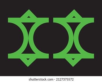 A vector graphic of a square-circle transformed green object against a black background.