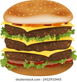 Vector graphic of a stacked triple cheeseburger.