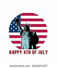 Vector graphic of Statue of Liberty with American flag background for Independence Day.
