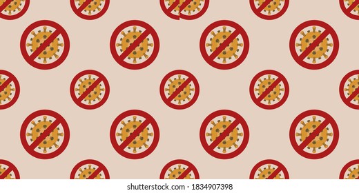 Vector graphic of stop virus sign seamless pattern on light red background. Virus Stop Symbol. Stop coronavirus 2019-nCoV sign. Vector illustration eps10.
