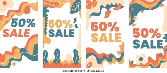 vector graphic of story template with a fluid theme with retro color nuances and floral patterns. very suitable to be combined with your business