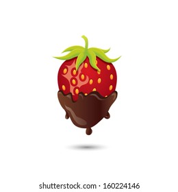 Vector graphic of a strawberry dipped in chocolate with chocolate dripping