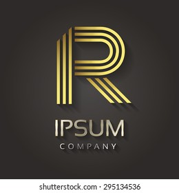 Vector graphic striped golden alphabet with sample text for your company letter - R