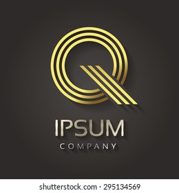Vector graphic striped golden alphabet with sample text for your company letter - Q