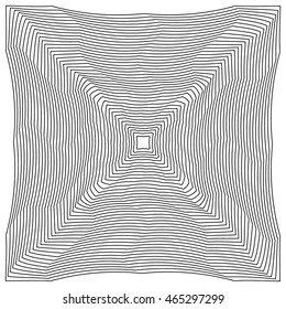 Vector graphic striped illusion. Crumpled sheet of paper.
