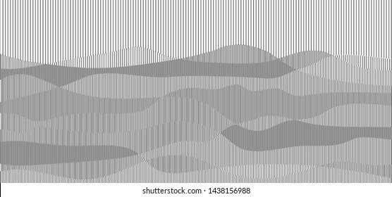 vector graphic/ striped optical scene/ abstract landscape/ monocgrome wallpaper/ artistic background