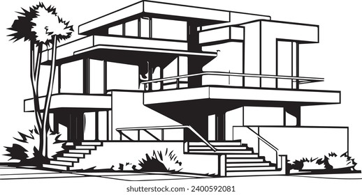 Vector Graphic of Stylish Residence black and white onl