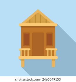 Vector graphic of a stylized beach cabin with long shadow on a blue background