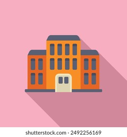 Vector graphic of a stylized building in a contemporary flat design style on a pink background