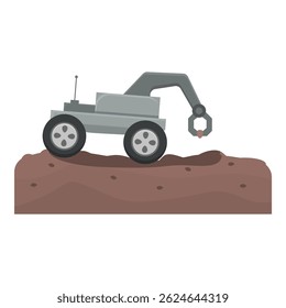 Vector graphic of a stylized lunar rover exploring the surface of the moon, isolated on white