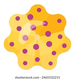Vector graphic of a stylized yellow amoeba shape with purple dots, perfect for creative designs