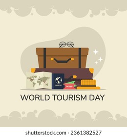 Vector graphic of a suitcase with a map and a passport good for Flat world tourism day