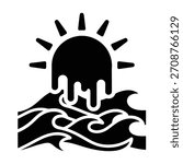 Vector graphic of sun over ocean waves, abstract art