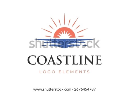 Vector Graphic of Sunset and Ocean Horizon Logo Design with Coastal View Graphic Concept for Travel, Tourism, and Beach symbol