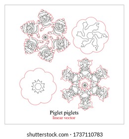 Vector graphic Support for hot on which the image of piglets. Two colors are selected: red (cuts through) and black (engraving). Ideal for laser engraving.