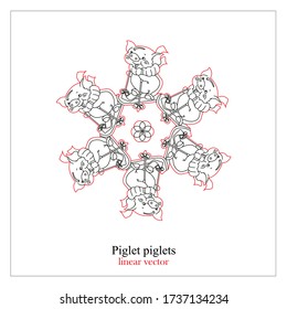 Vector graphic Support for hot on which the image of piglets. Two colors are selected: red (cuts through) and black (engraving). Ideal for laser engraving.