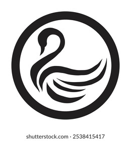 Vector Graphic Swan Logo Design, Abstract, Vector with black and white circle background