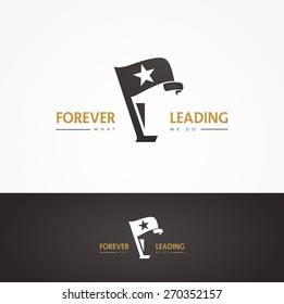 Vector graphic symbol for company leaders with a flag, a star shape and with sample text