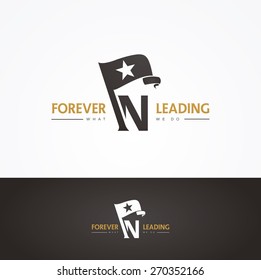 Vector graphic symbol for company leaders with a flag, a star shape and with sample text