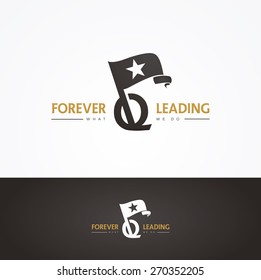 Vector graphic symbol for company leaders with a flag, a star shape and with sample text