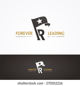 Vector graphic symbol for company leaders with a flag, a star shape and with sample text