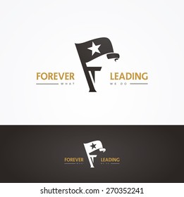 Vector graphic symbol for company leaders with a flag, a star shape and with sample text