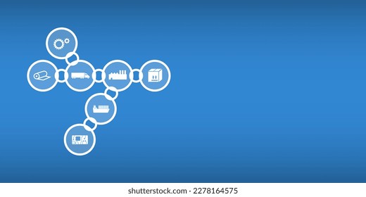 Vector graphic symbol image for small supply chain with icons in chain symbols with space for text.