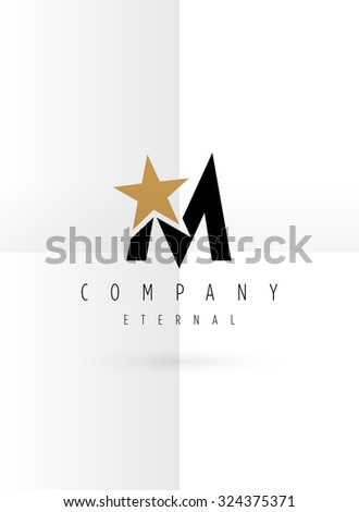 Vector graphic symbol with stylized star with letter M