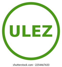 Vector graphic symbol for the ULEZ (Ultra low emission zone) symbol. It consists of a green circle with green lettering